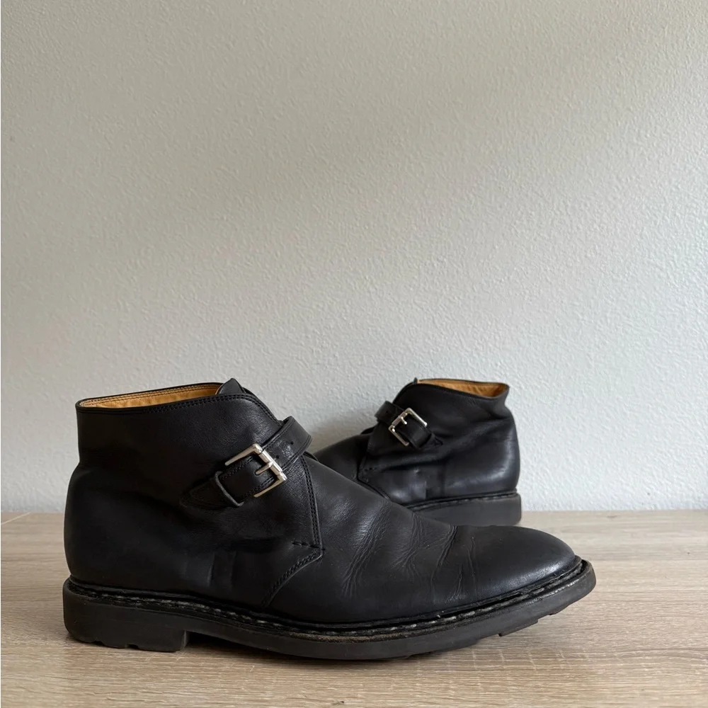 Mens Heschung Manioc Black Leather Buckle Ankle Boots Mens‎ Sz 9.5